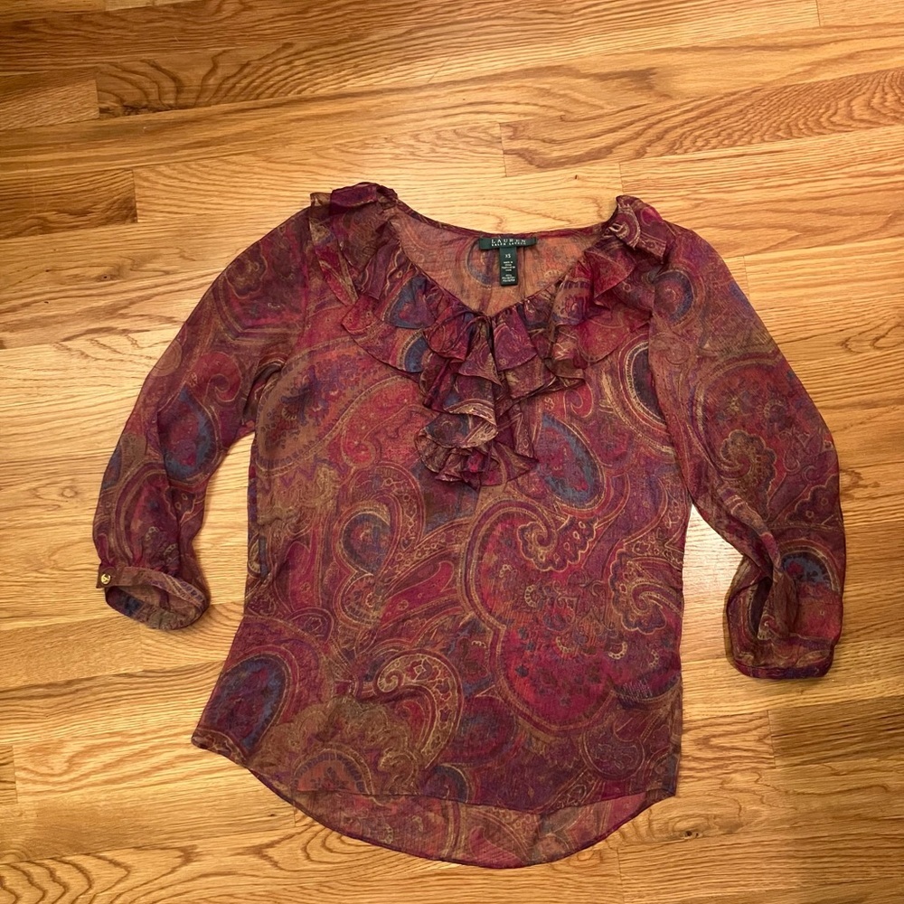 Ralph Lauren extra small 3/4 sleeve beautiful airy sheer top